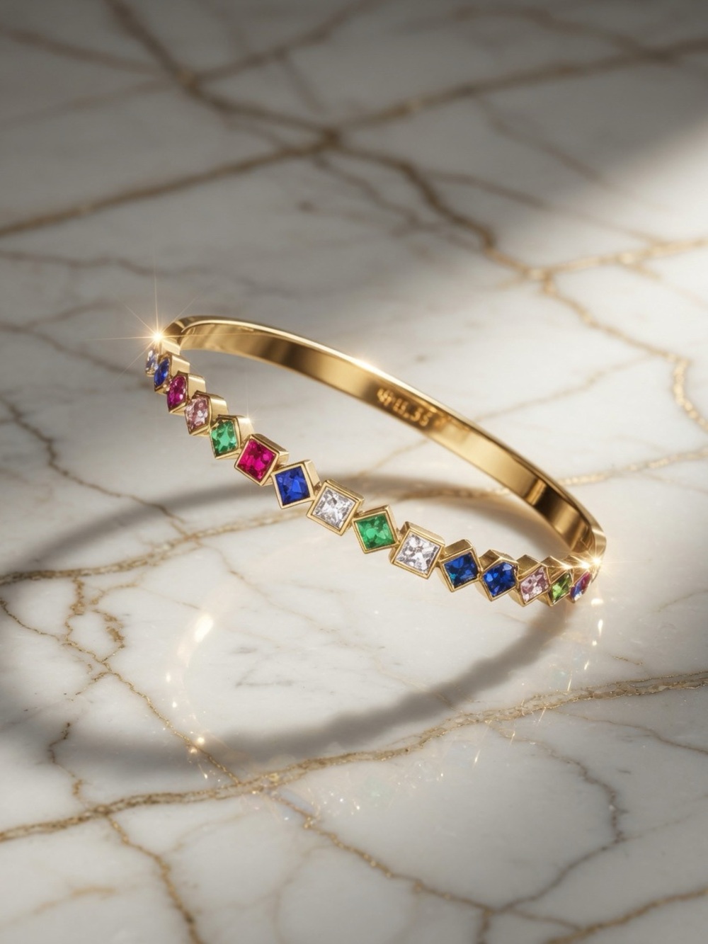 Gold Multicolor Gemstone Bangle Bracelet
